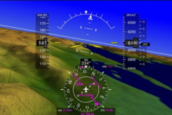 <strong><center>SYNTHETIC VISION</center></strong> </br> </br> GPS derived backup flight data (displays upcoming terrain, and  airplane attitude, altitude, speed, heading, & course deviation).